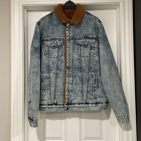 NEW Buffalo David Bitton Blue Mens Acid Wash Sherpa Denim Jacket - Large - Picture 10 of 13